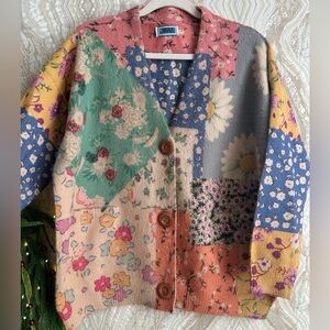COTTAGECORE patchwork Floral NINAN CARDIGAN SWEATER Wool Blend One Size ARTSY